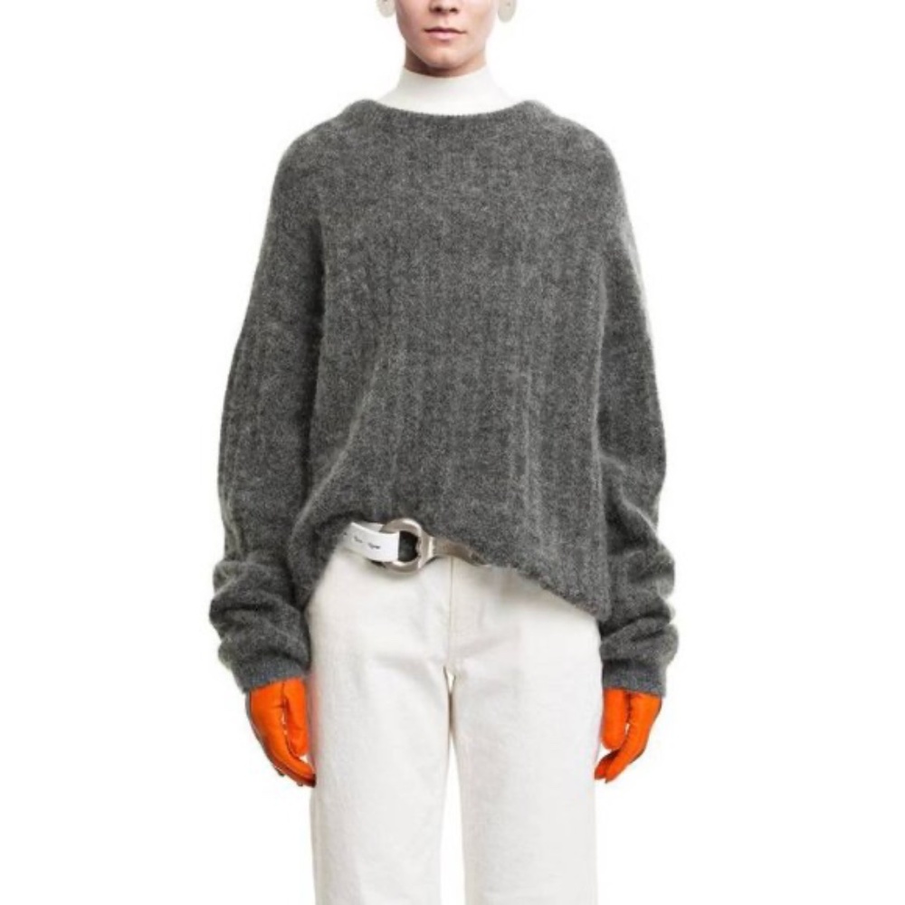 Acne Studios Dramatic Mohair Grey Melange Ribbed Sweater